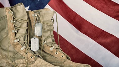 military boots, dog tags & the American flag